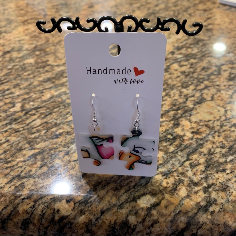 Handmade puzzle earrings - Picture 2 of 10